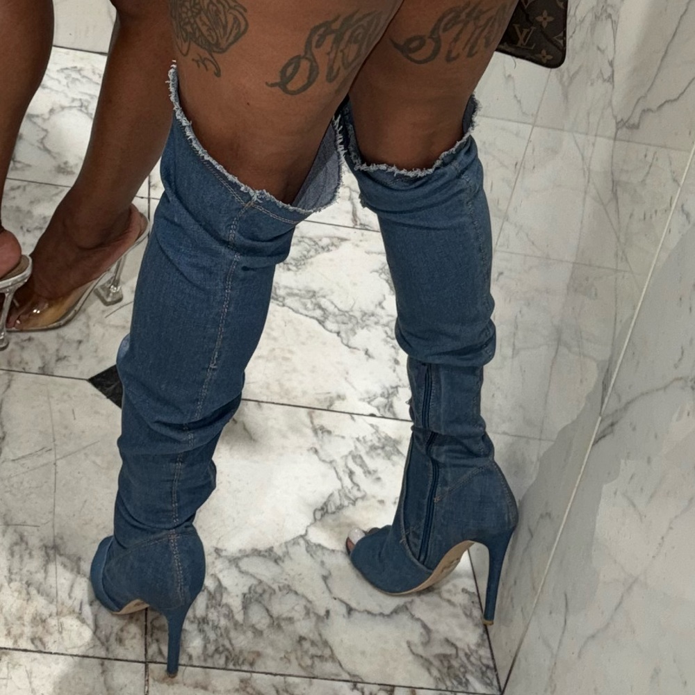 Stylish Denim Thigh-High Boots
